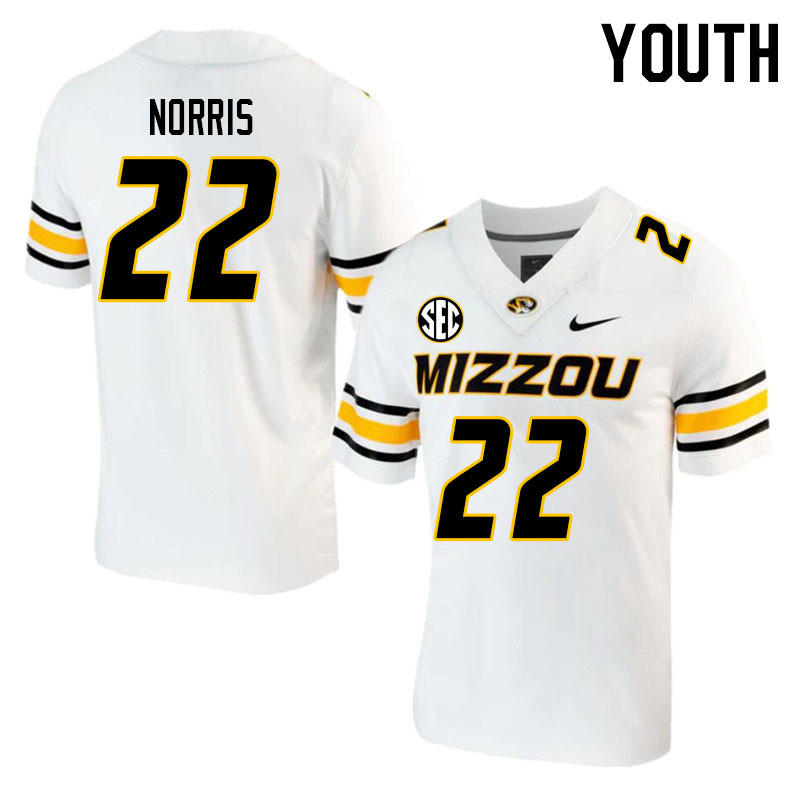 Youth #22 Will Norris Missouri Tigers College 2023 Football Stitched Jerseys Sale-White